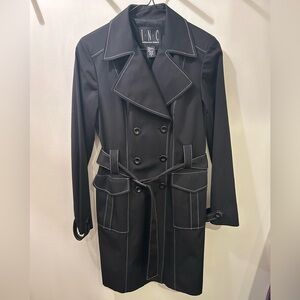 INC Black Trench Coat Jacket Small Cotton Blend